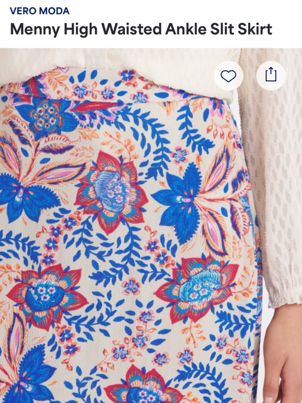 Vero Moda Blue and Cream Floral Maxi Skirt with Side Slit - Picture 4 of 10